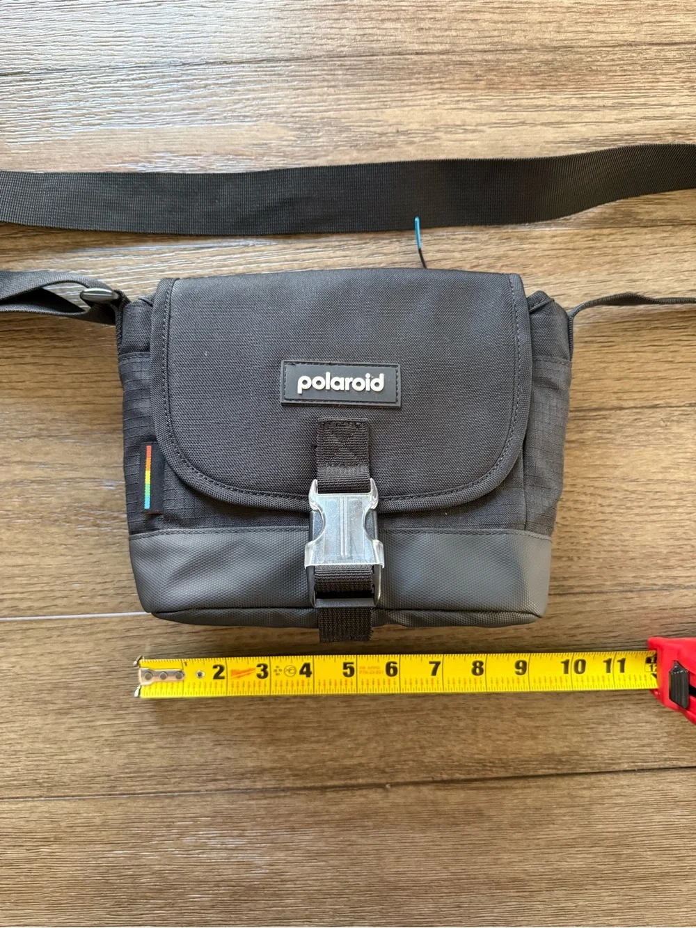 Polaroid Black Messenger Crossbody Bag with Rainbow Accent